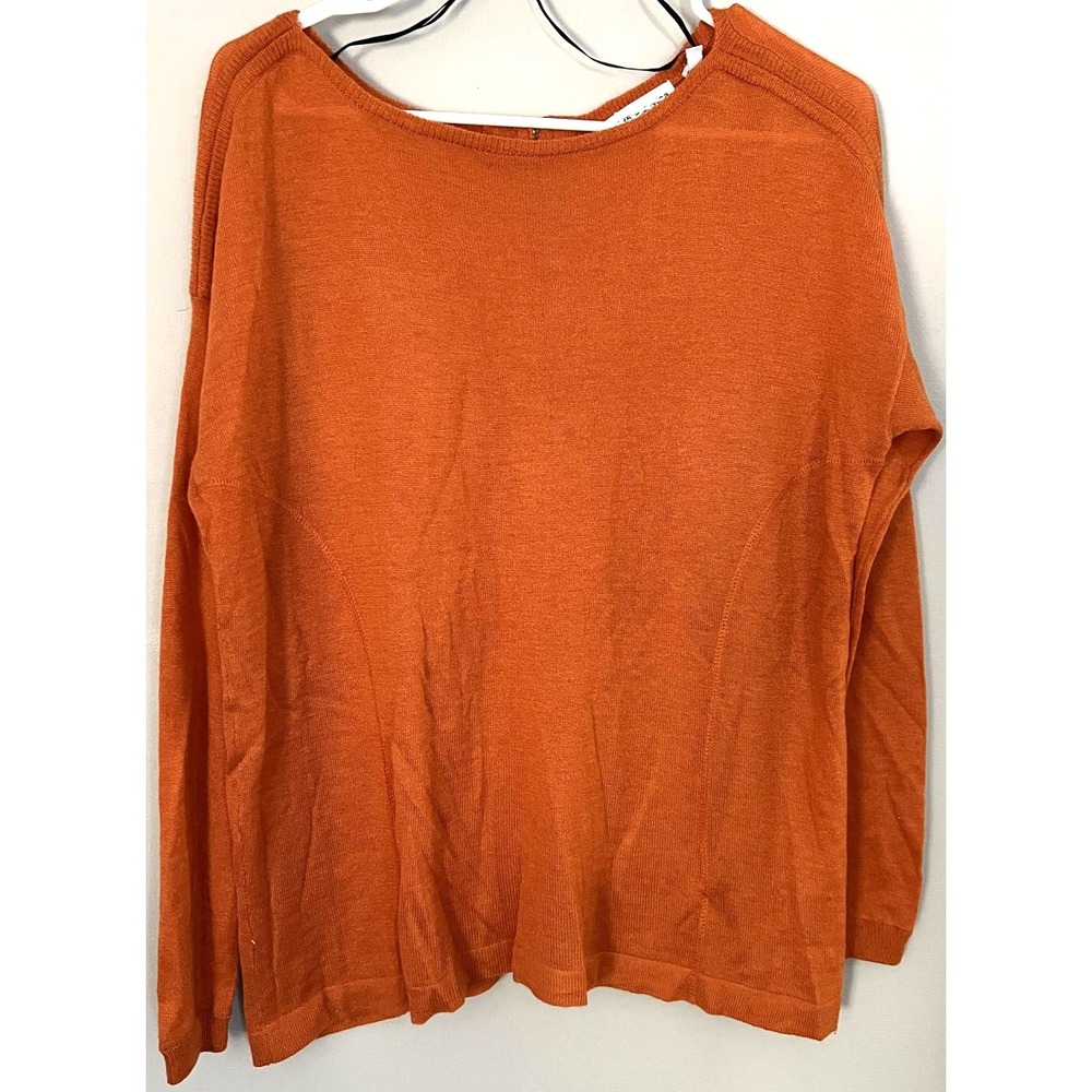 525 America Sweater Womens XS Orange Cotton Cashmere Blend Back Zip Pullover NEW